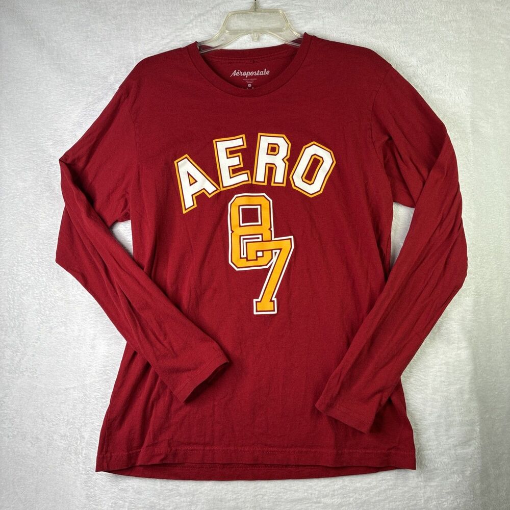 Aeropostale Aero 87 Mens L Red Long Sleeve Graphic Shirt Y2K College Style
